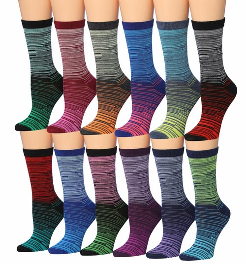 Tipi Toe Women's 12 Pairs Colorful Patterned Crew Socks Eromxe