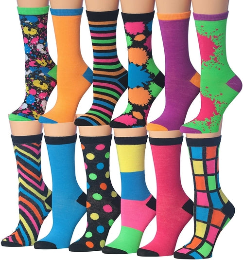 Tipi Toe Women's 12 Pairs Colorful Patterned Crew Socks Eromxe