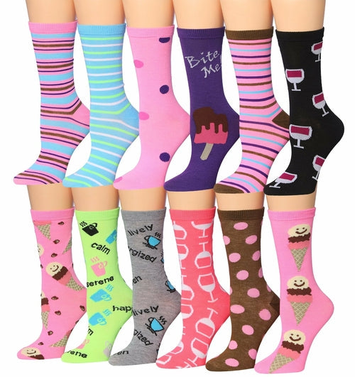 Tipi Toe Women's 12 Pairs Colorful Patterned Crew Socks Eromxe