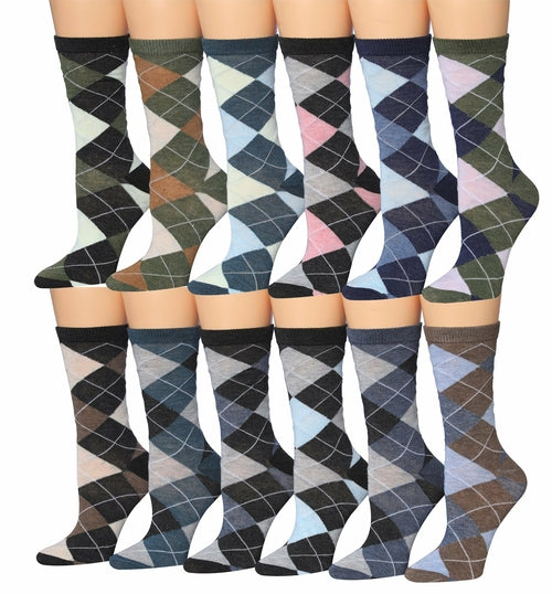 Tipi Toe Women's 12 Pairs Colorful Patterned Crew Socks Eromxe