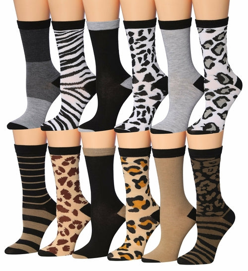Tipi Toe Women's 12 Pairs Colorful Patterned Crew Socks Eromxe