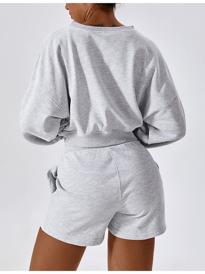 V-Neck Dropped Shoulder Sports Sweatshirt Eromxe