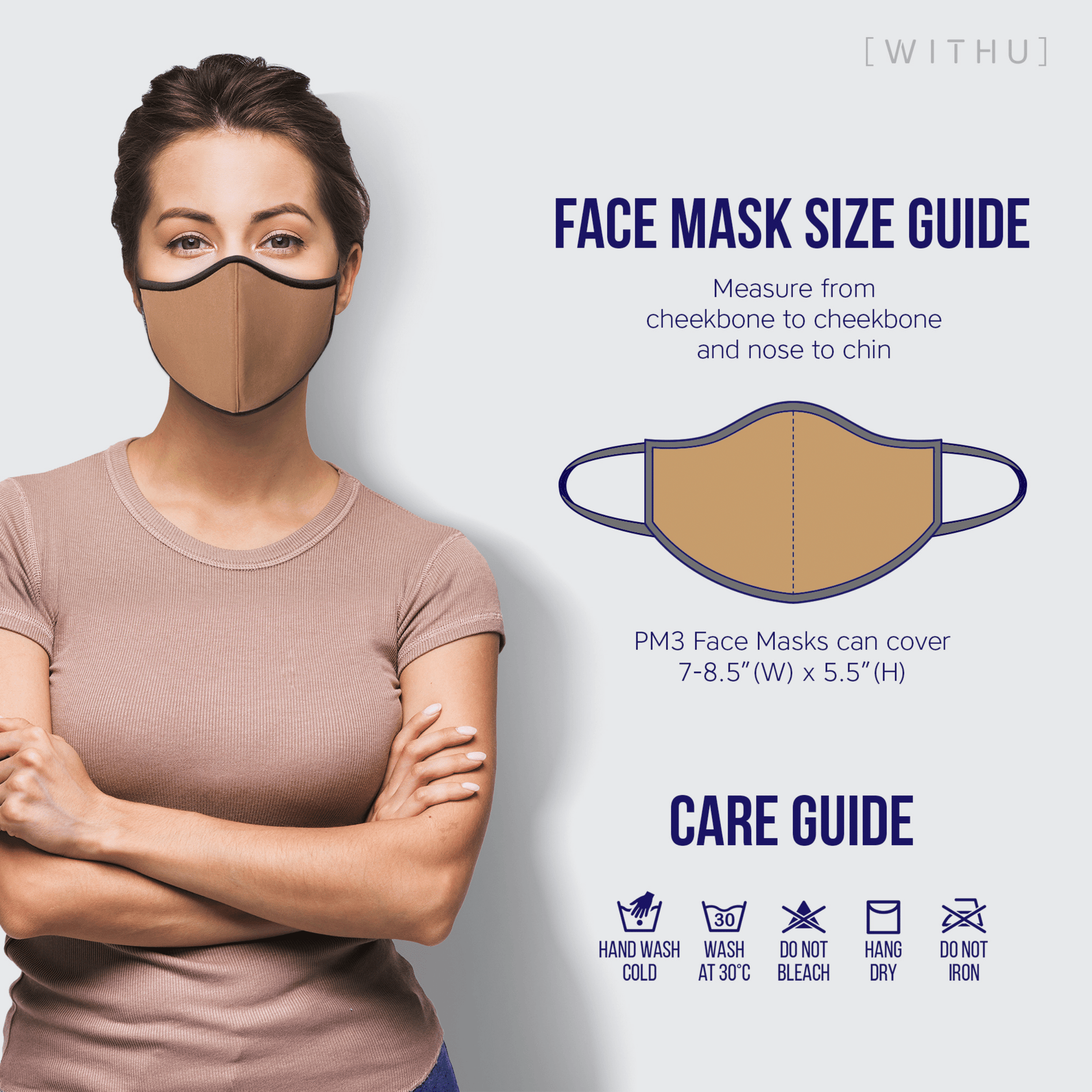 WITH U Washable Reusable Face Masks - 3-Layer with Adjustable Ear Eromxe