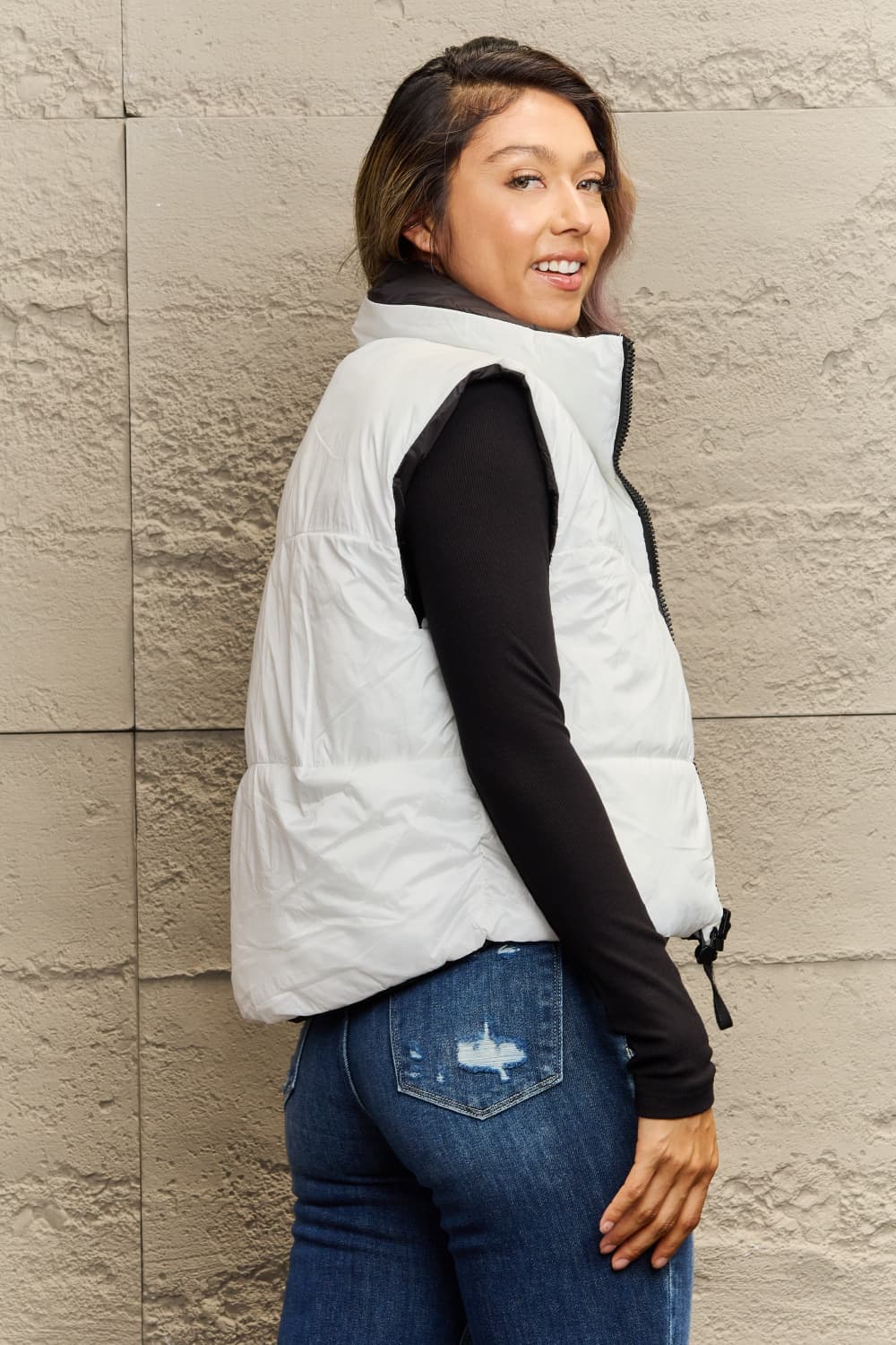 Zip-Up Drawstring Puffer Vest Eromxe