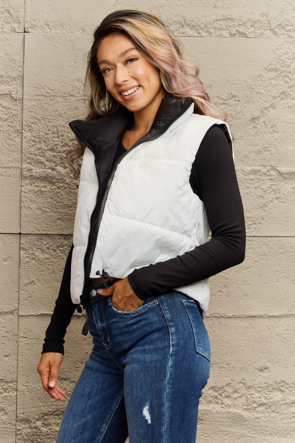 Zip-Up Drawstring Puffer Vest Eromxe