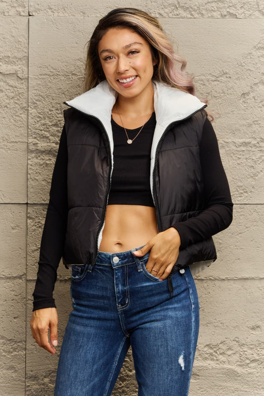 Zip-Up Drawstring Puffer Vest Eromxe