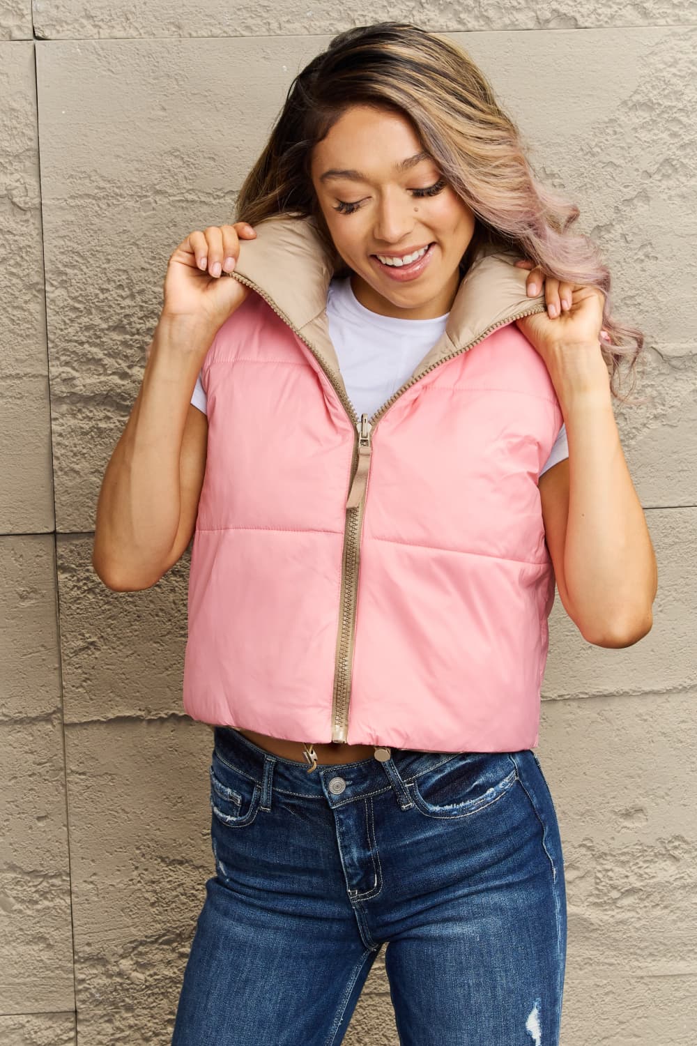 Zip-Up Drawstring Puffer Vest Eromxe