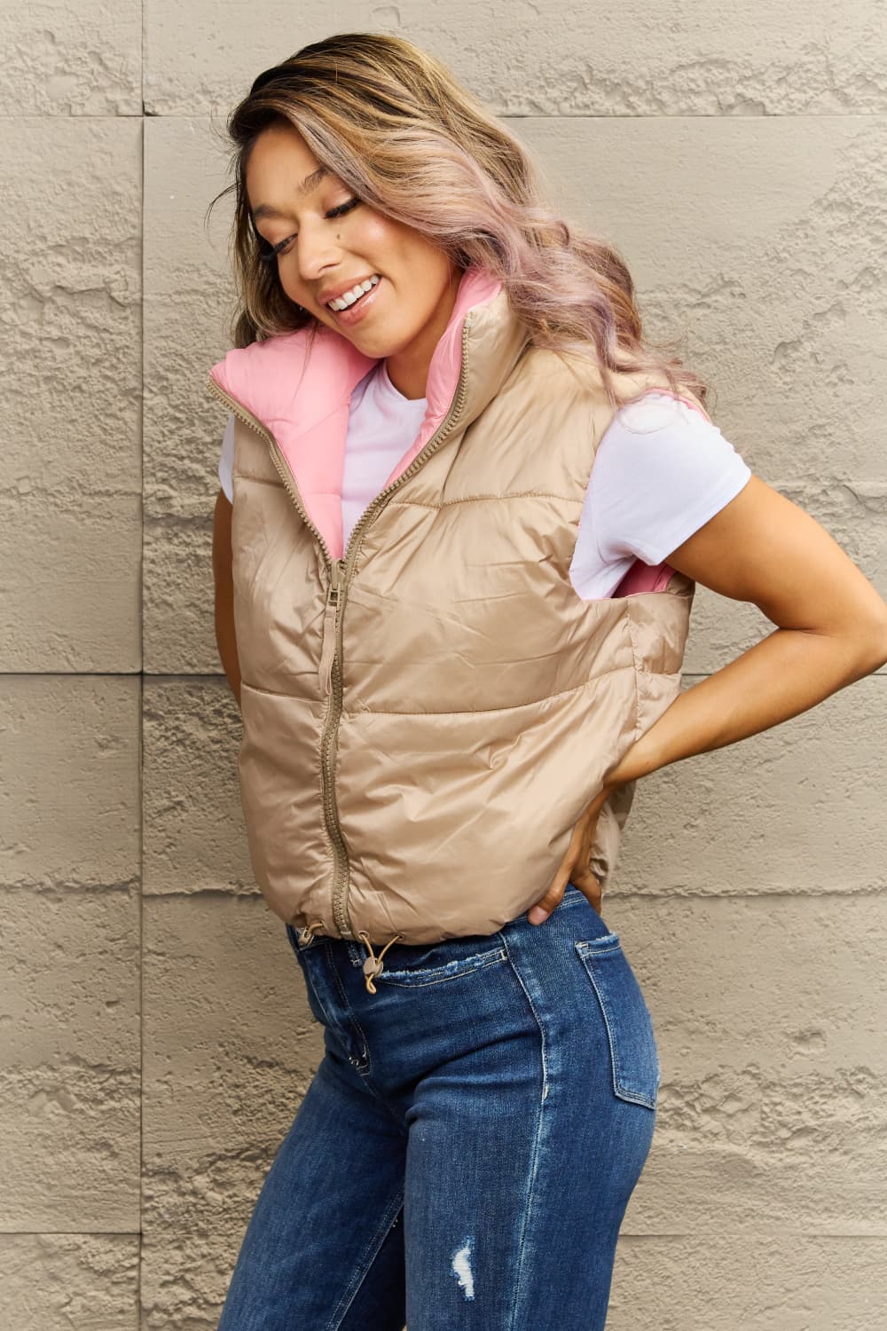 Zip-Up Drawstring Puffer Vest Eromxe