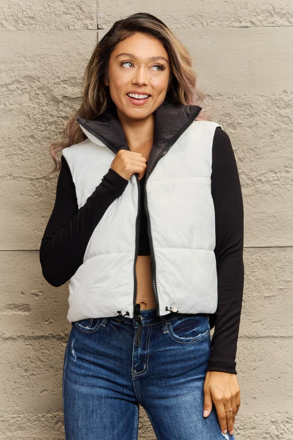 Zip-Up Drawstring Puffer Vest Eromxe
