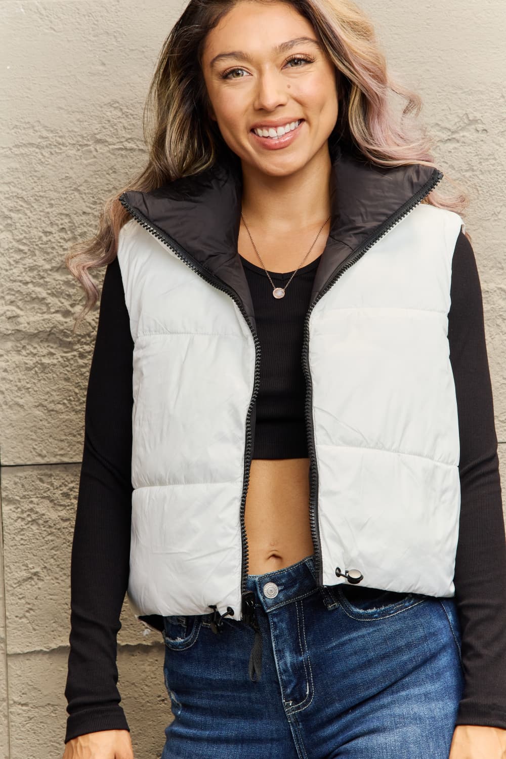 Zip-Up Drawstring Puffer Vest Eromxe